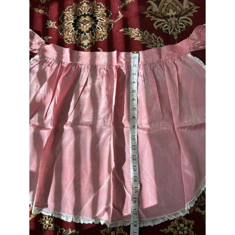 Vintage‎ Apron Lot of 2 Kitchen Half Apron Lace Trim Pink Blue Embroidered